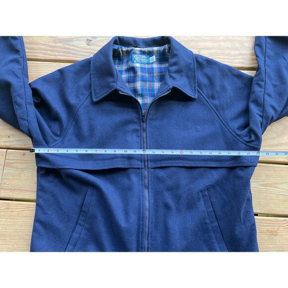 Vintage Pendleton 100% Virgin Wool navy Bomber Lined Jacket. Plaid Lined. LARGE. - Picture 7 of 10